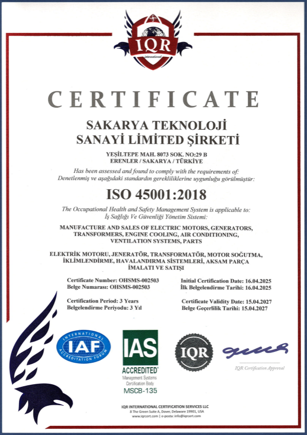 ISO45001:2018 Sakarya Teknoloji Quality Certification