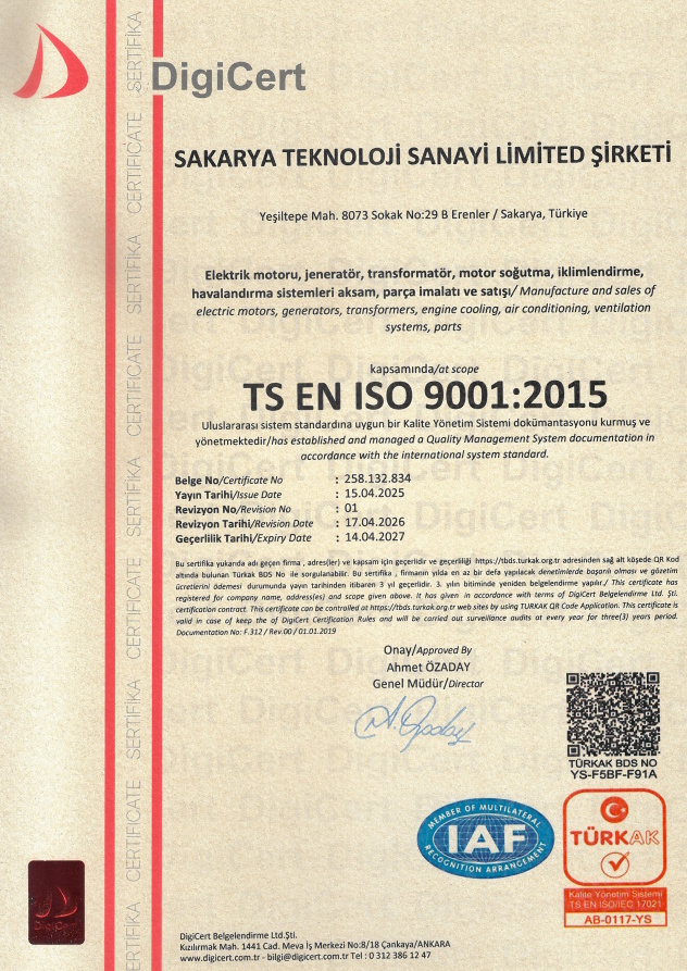 ISO9001:2015 Sakarya Teknoloji Quality Certification